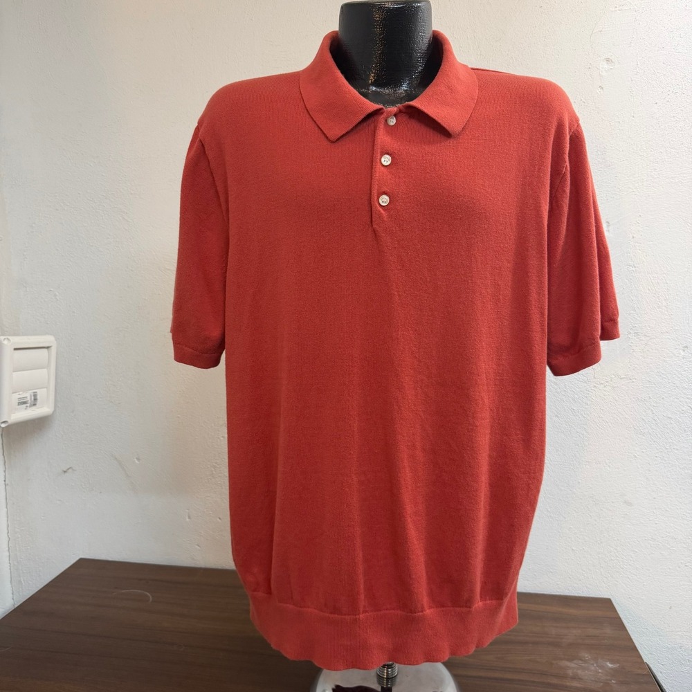 J.Crew Sweater Polo Mens XL Burnt Orange Red Cotton S/S Knit Casual Classic